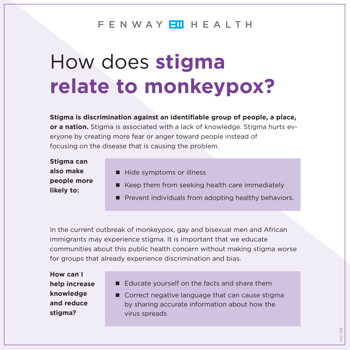 Fenway Health Infographic listing Monkeypox Stigma Information