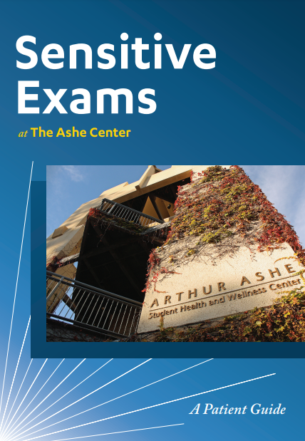 Cover of Sensitive Exams brochure showing Ashe Center building exterior
