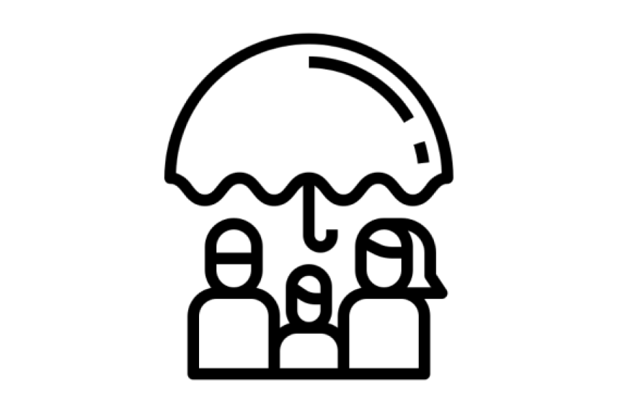 Icon of three people underneath an umbrella