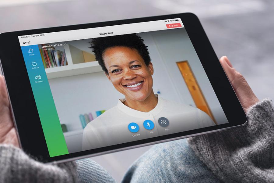 LiveHealth Online Art Graphic of doctor on iPad