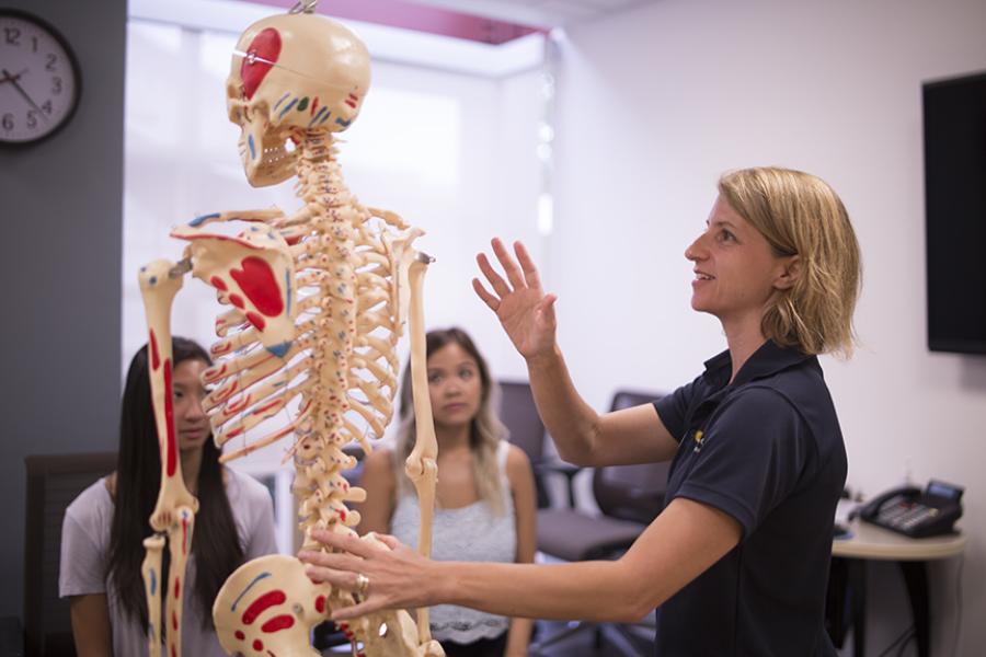 Staff with Physical Therapy tools helping students